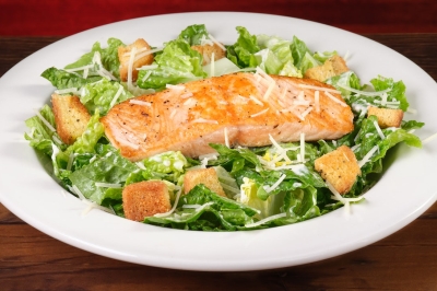 Salmon Caesar Salad with grilled salmon, romaine, and parmesan at Texas Roadhouse