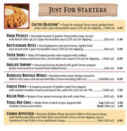Texas Roadhouse appetizers Menu
