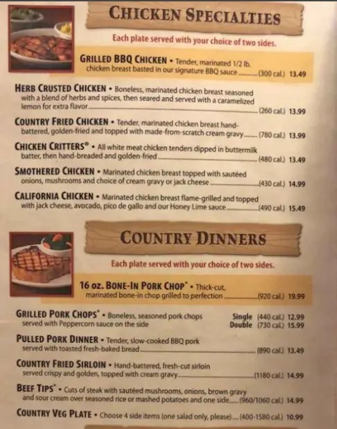 Texas roadhouse chicken and pork menu